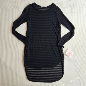 Gaze Black Striped Sheer Long Sleeve High Low Tunic Emo Goth Top Dress Women S